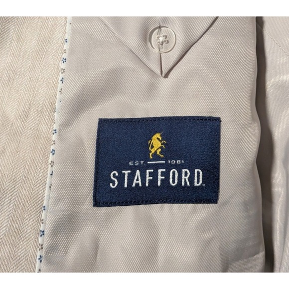 Stafford Men's Tan Herringbone Linen Cotton Classic Fit Blazer Size 50R - Picture 5 of 9